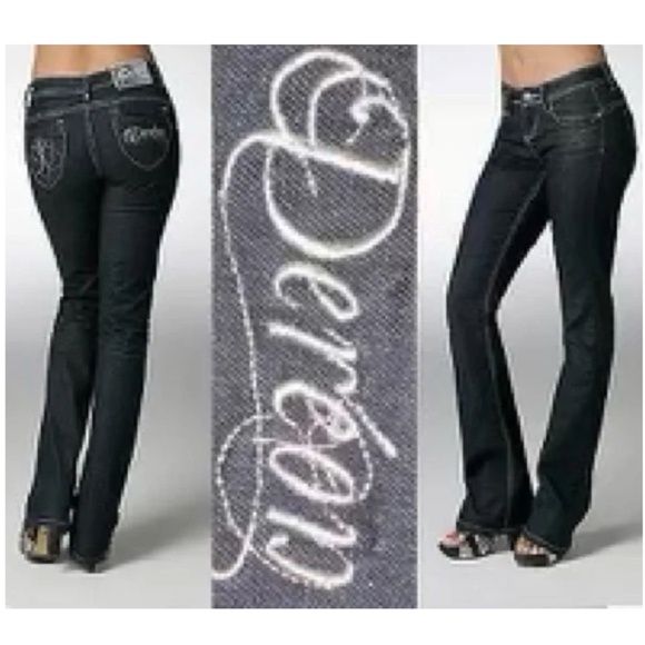 NEW Dereon Beyonce Bootcut Script Fleur Logo Script pocket Jeans Denim 5 / 6 - Picture 3 of 16